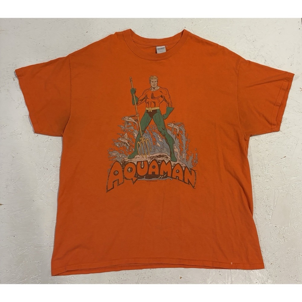 Aquaman Shirt Mens XL Movie DC Comics Super Hero Mens 90s Orange‎ Vintage Y2K